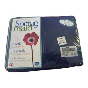 New Vintage Springmaid Percale Twin Flat Fitted Sheet Dark Blue 200 Thread Count